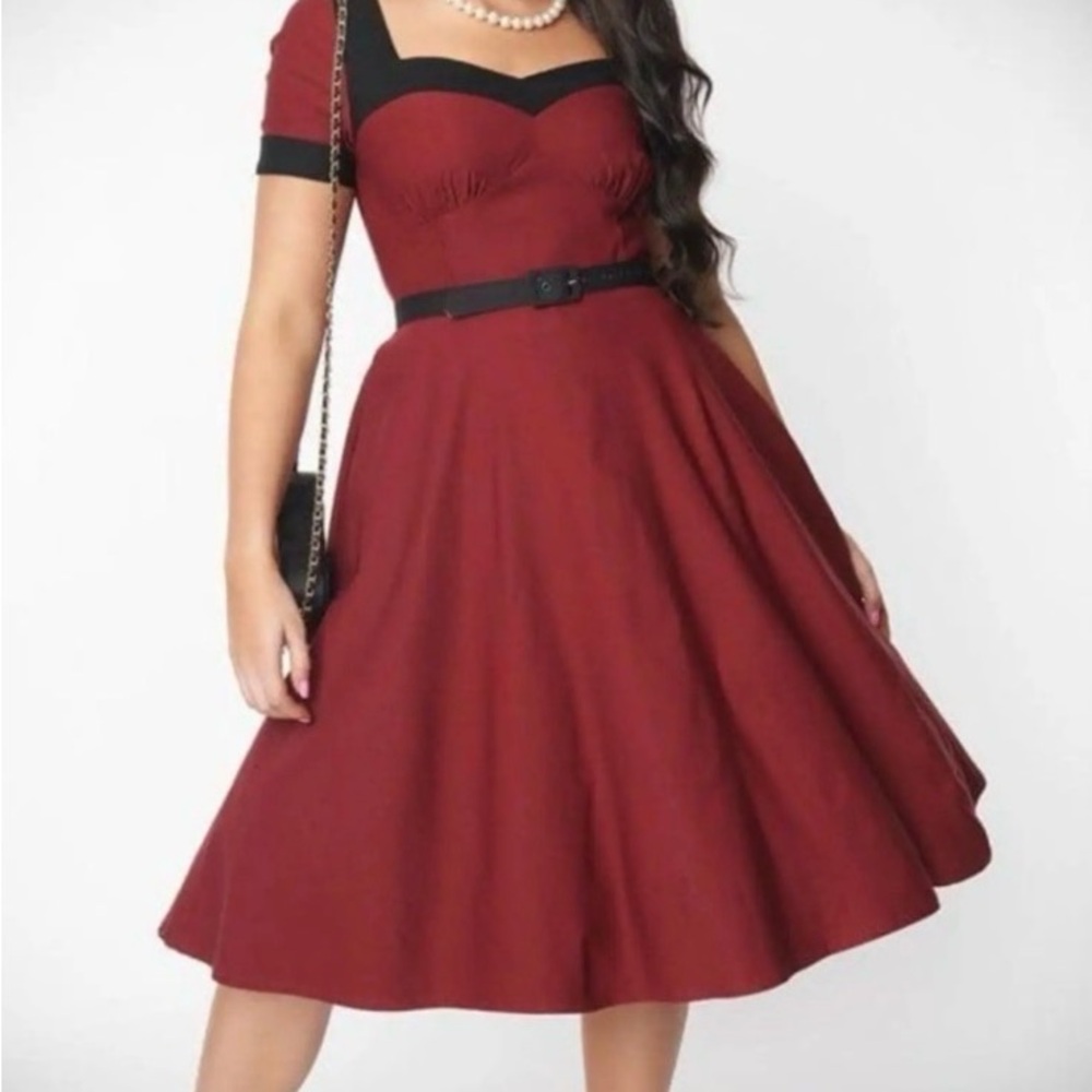 NWOT Unique Vintage Burgundy and Black Midi Dress